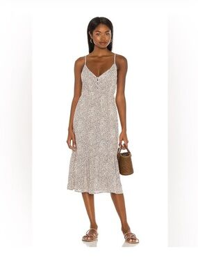 Rails Delilah Midi Dress Sand Cheetah Print Size L 55%Linen 45% Rayon